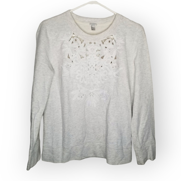 •SOLD• J. Crew cut out embroidered applique sweatshirt light heather gray S - Picture 1 of 6